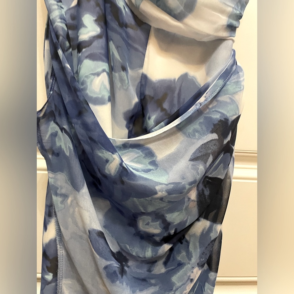 Le Chateau white & Blue floral medium dress. Very unique one shoulder style. - Picture 5 of 6